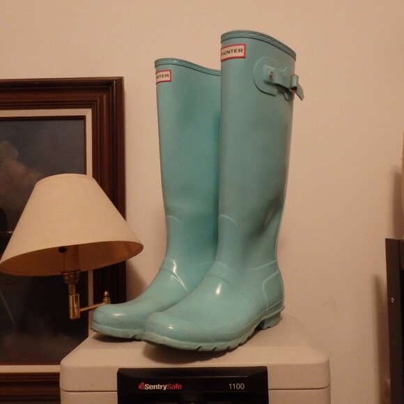 Original TALL Aquamarine Hunter rain boots wellies US woman 9 - Picture 1 of 5